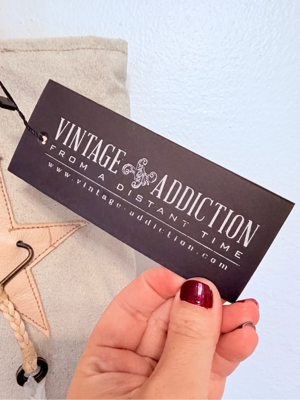 Vintage Addiction Canvas Tote Bag with Patch Accent in Beige new with tags!